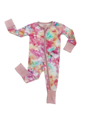 Little Sleepies Cotton Candy Tie Dye Convertible Romper/Sleeper