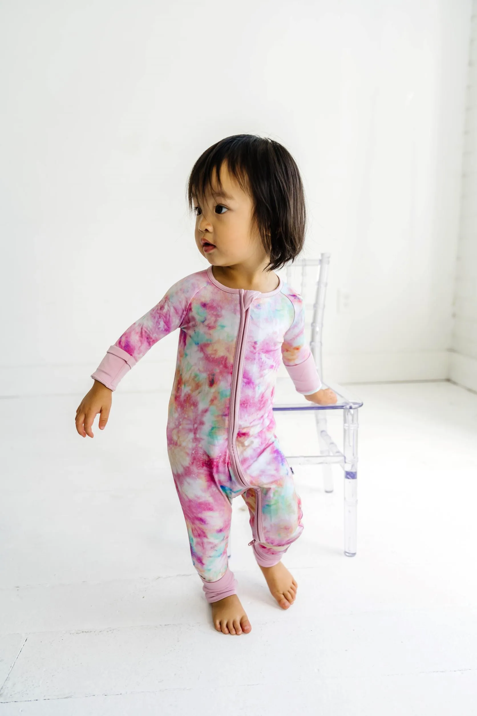 Little Sleepies Cotton Candy Tie Dye Convertible Romper/Sleeper