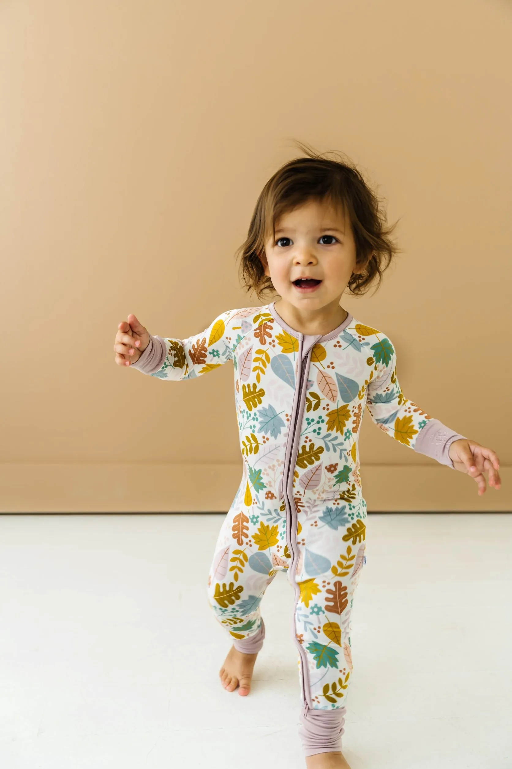 Little Sleepies Dusty Mauve Fall Leaves Convertible Romper/Sleeper