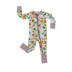 Little Sleepies Dusty Mauve Fall Leaves Convertible Romper/Sleeper