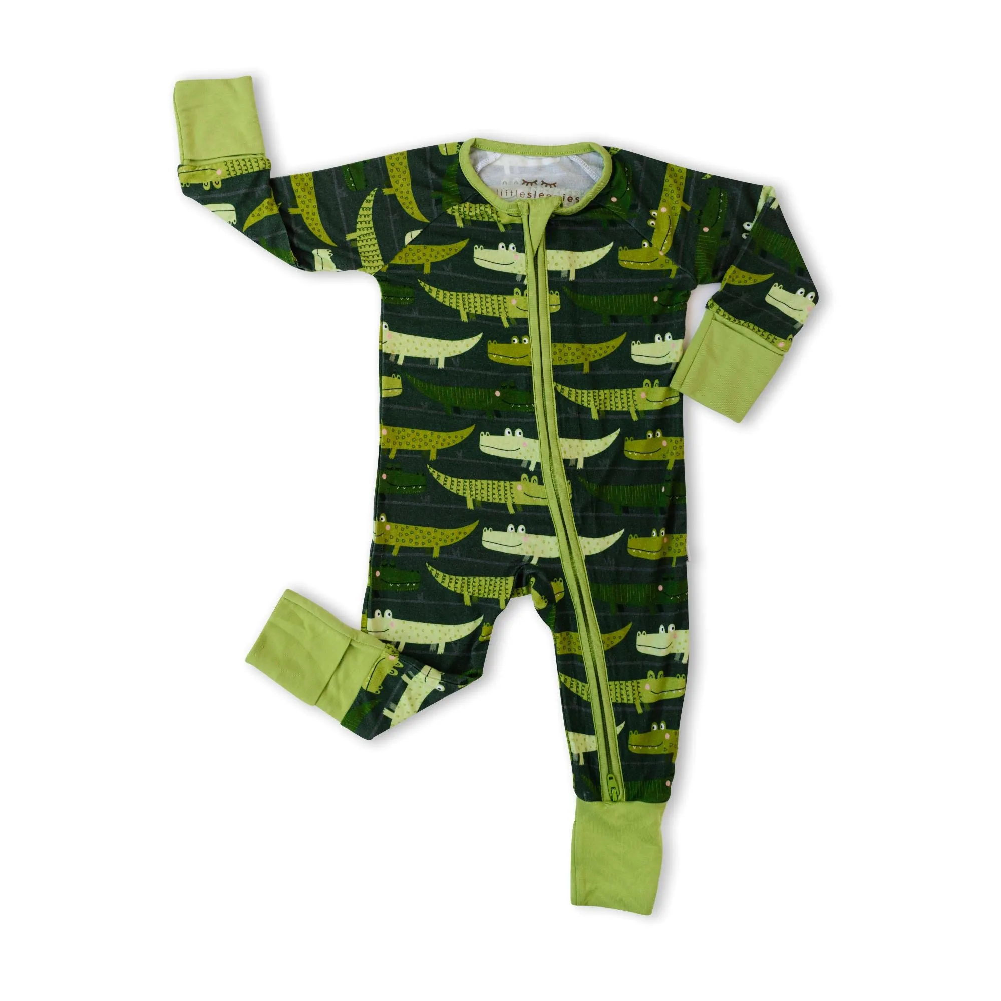 Little Sleepies Green Crocodiles Convertible Romper/Sleeper