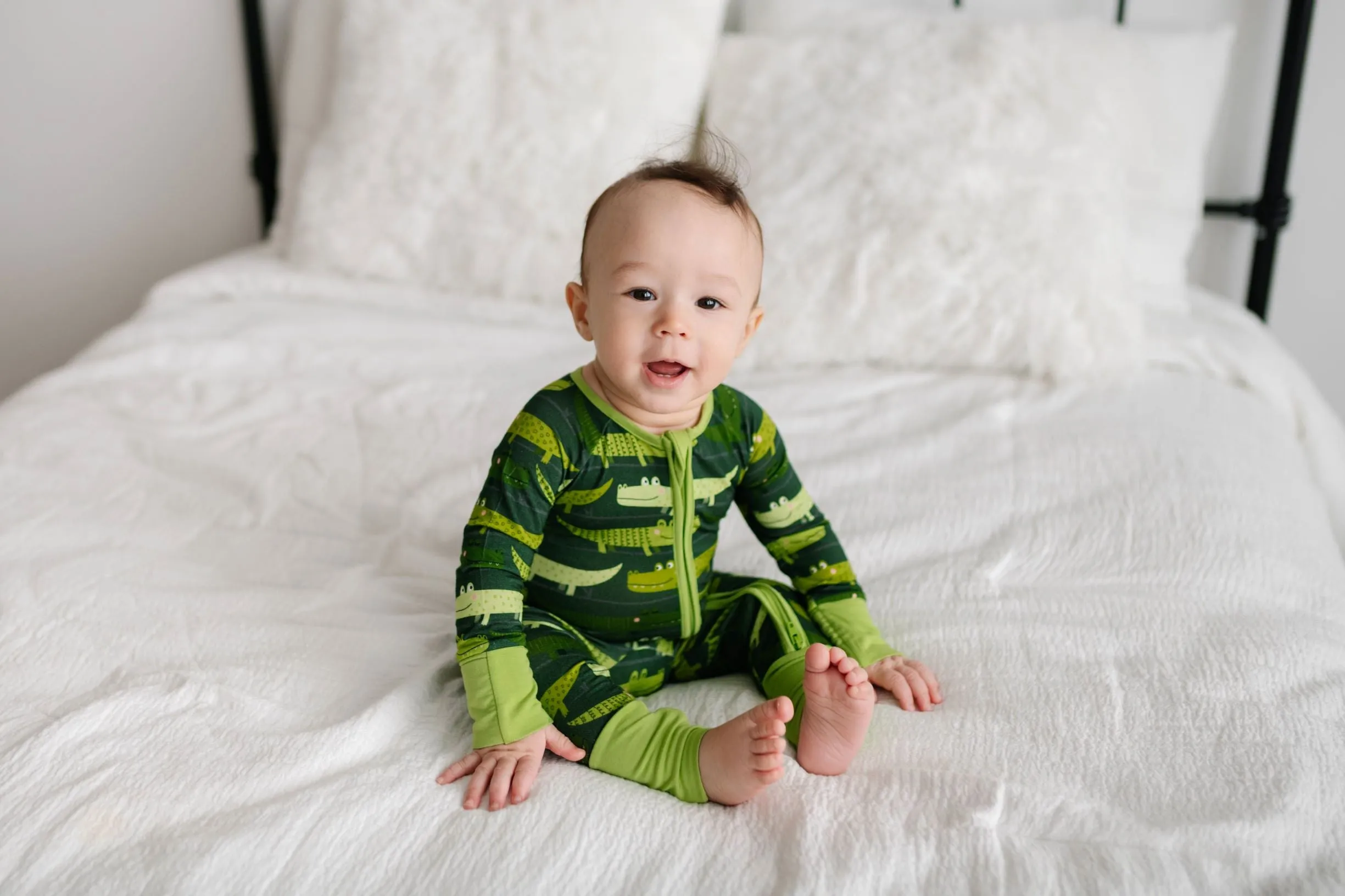 Little Sleepies Green Crocodiles Convertible Romper/Sleeper