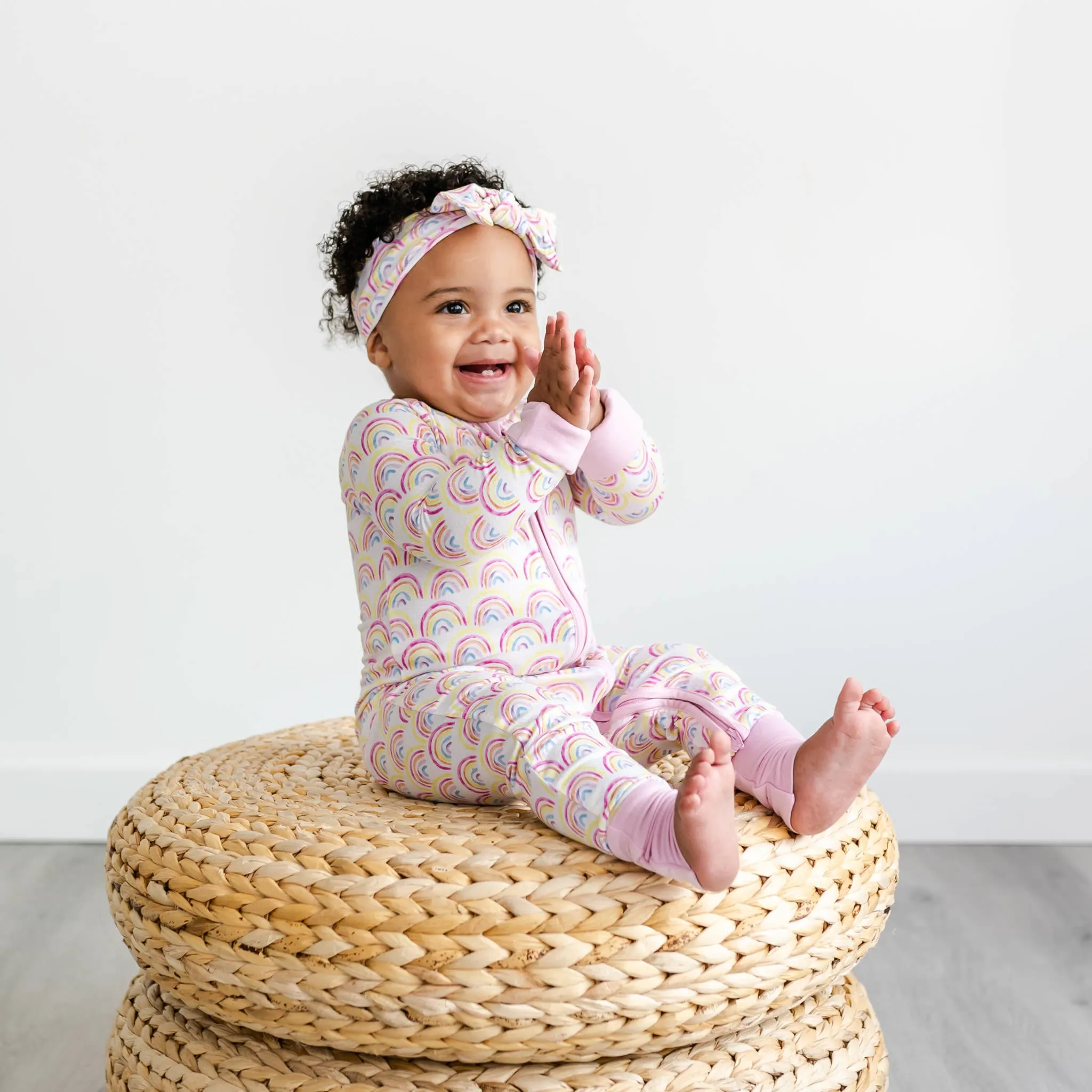 Little Sleepies Pastel Rainbows Convertible Romper/Sleeper