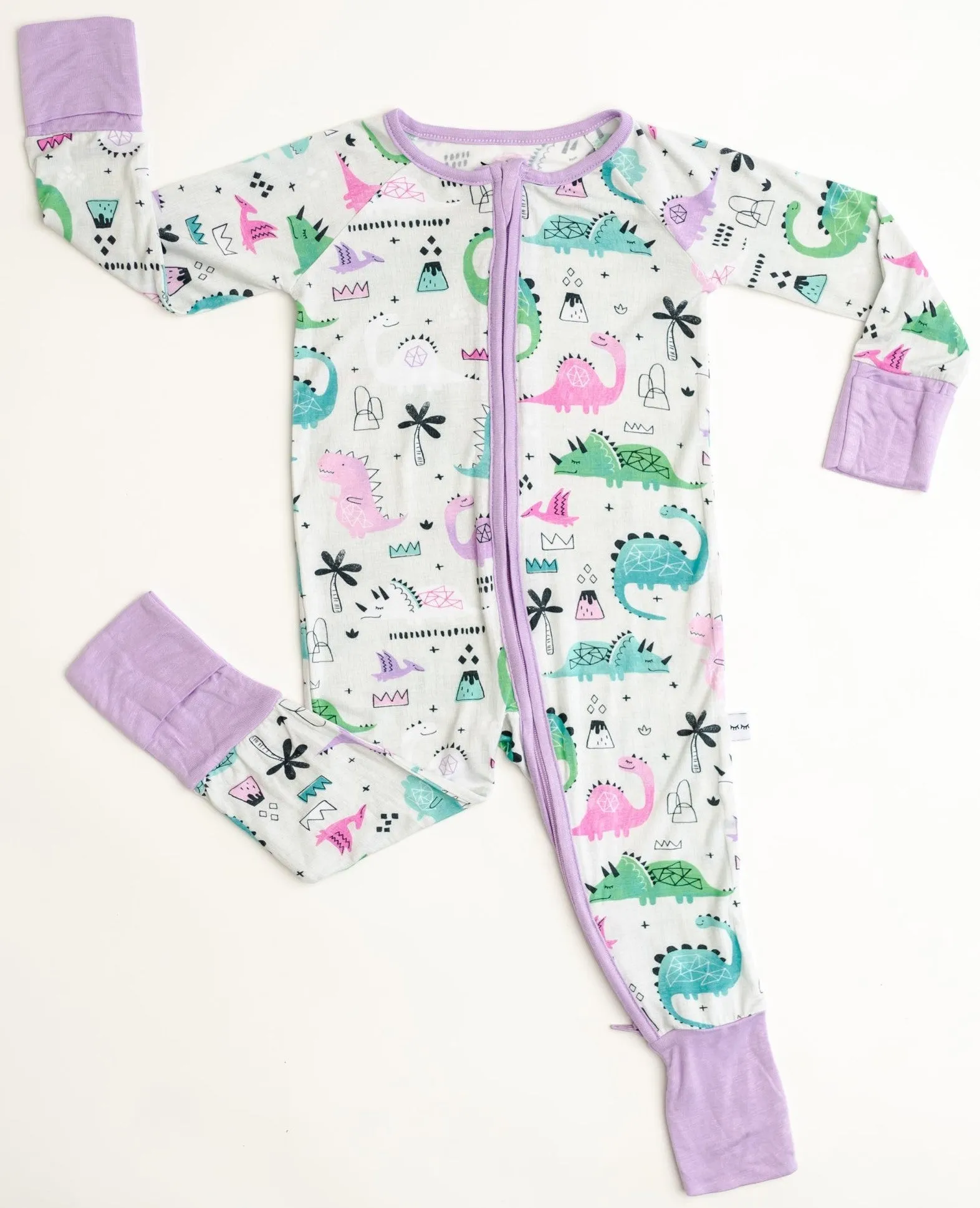 Little Sleepies Pink/Purple Dinosaurs Convertible Romper/Sleeper