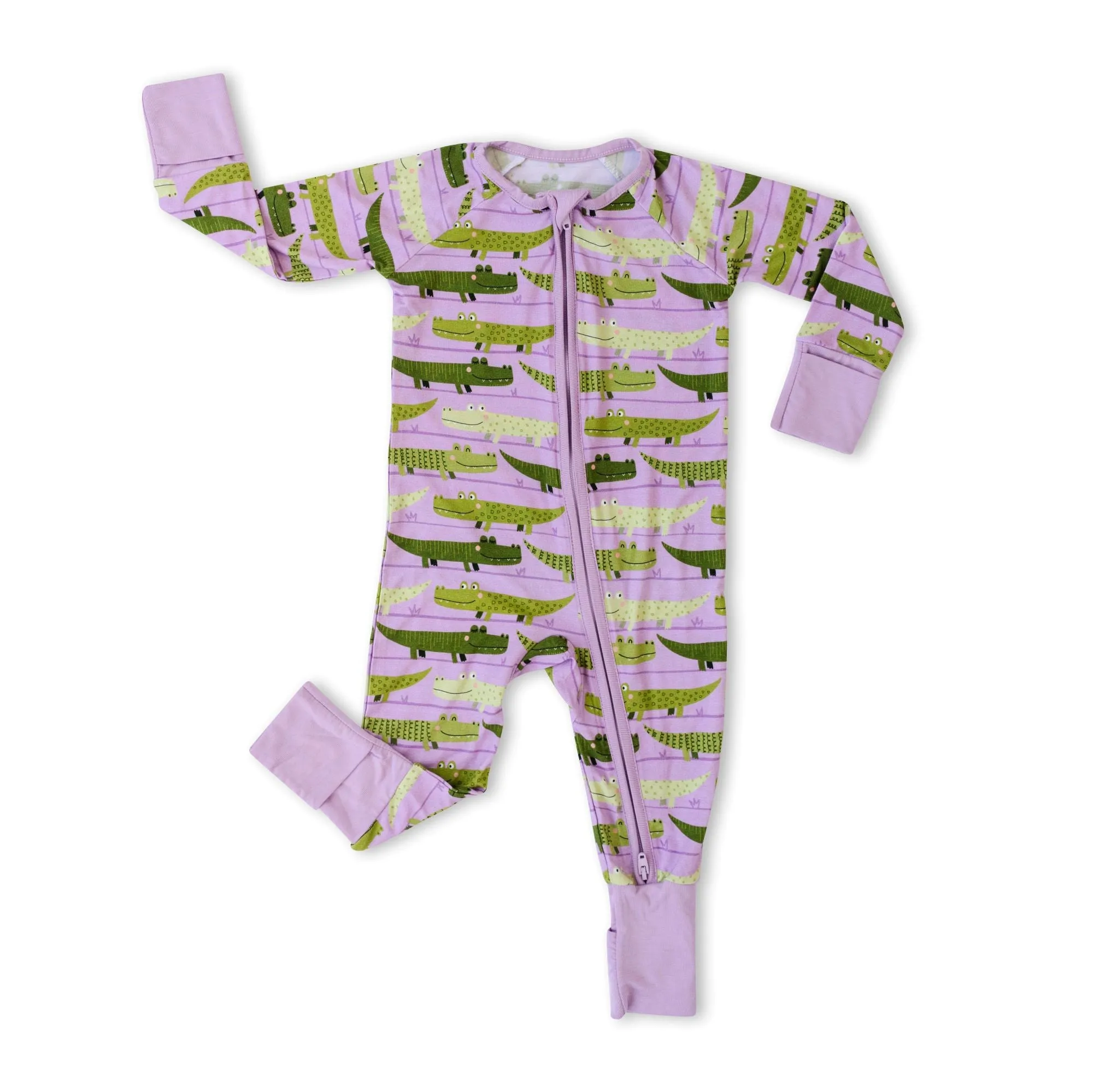 Little Sleepies Purple Crocodiles Convertible Romper/Sleeper