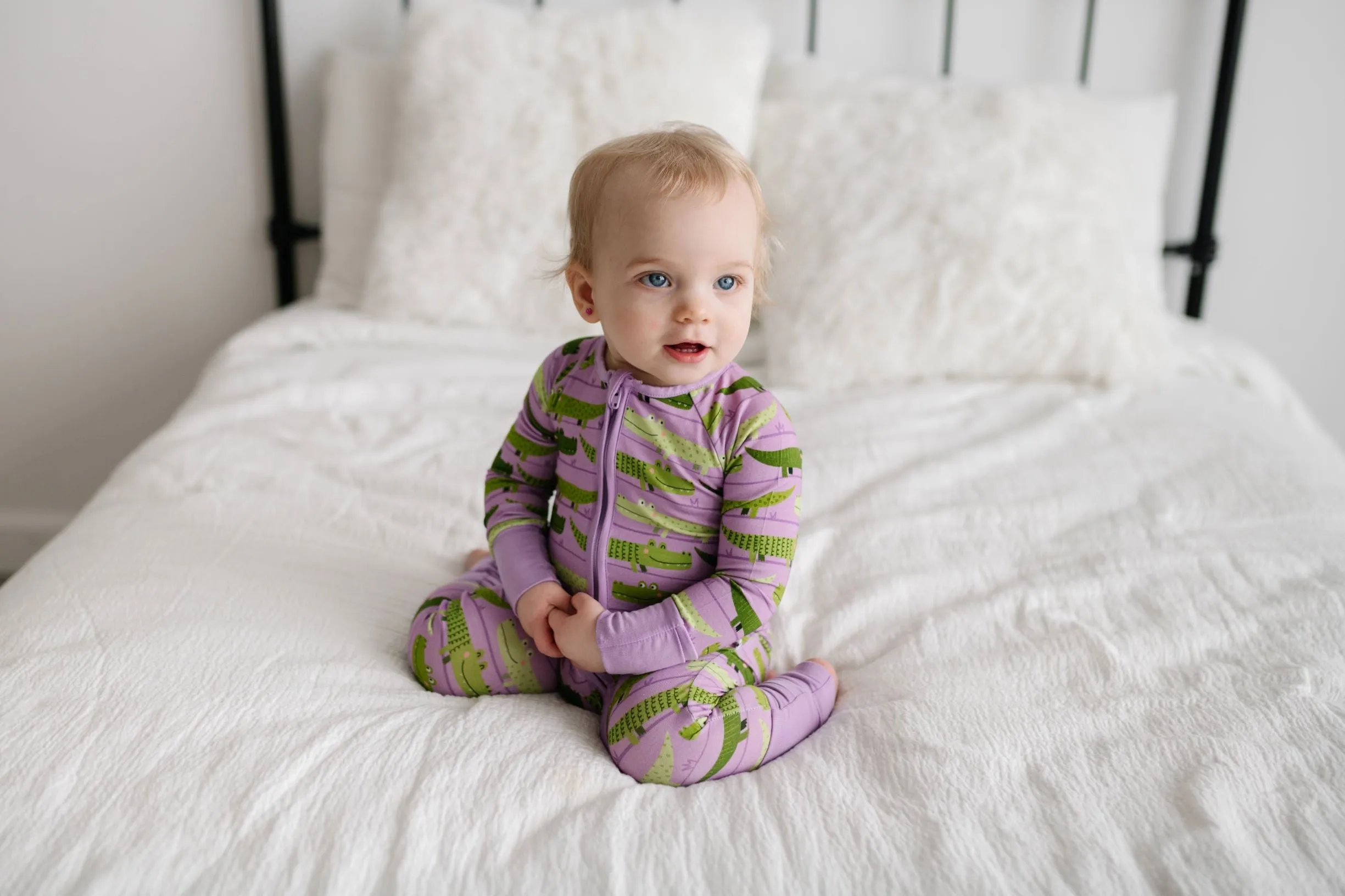 Little Sleepies Purple Crocodiles Convertible Romper/Sleeper