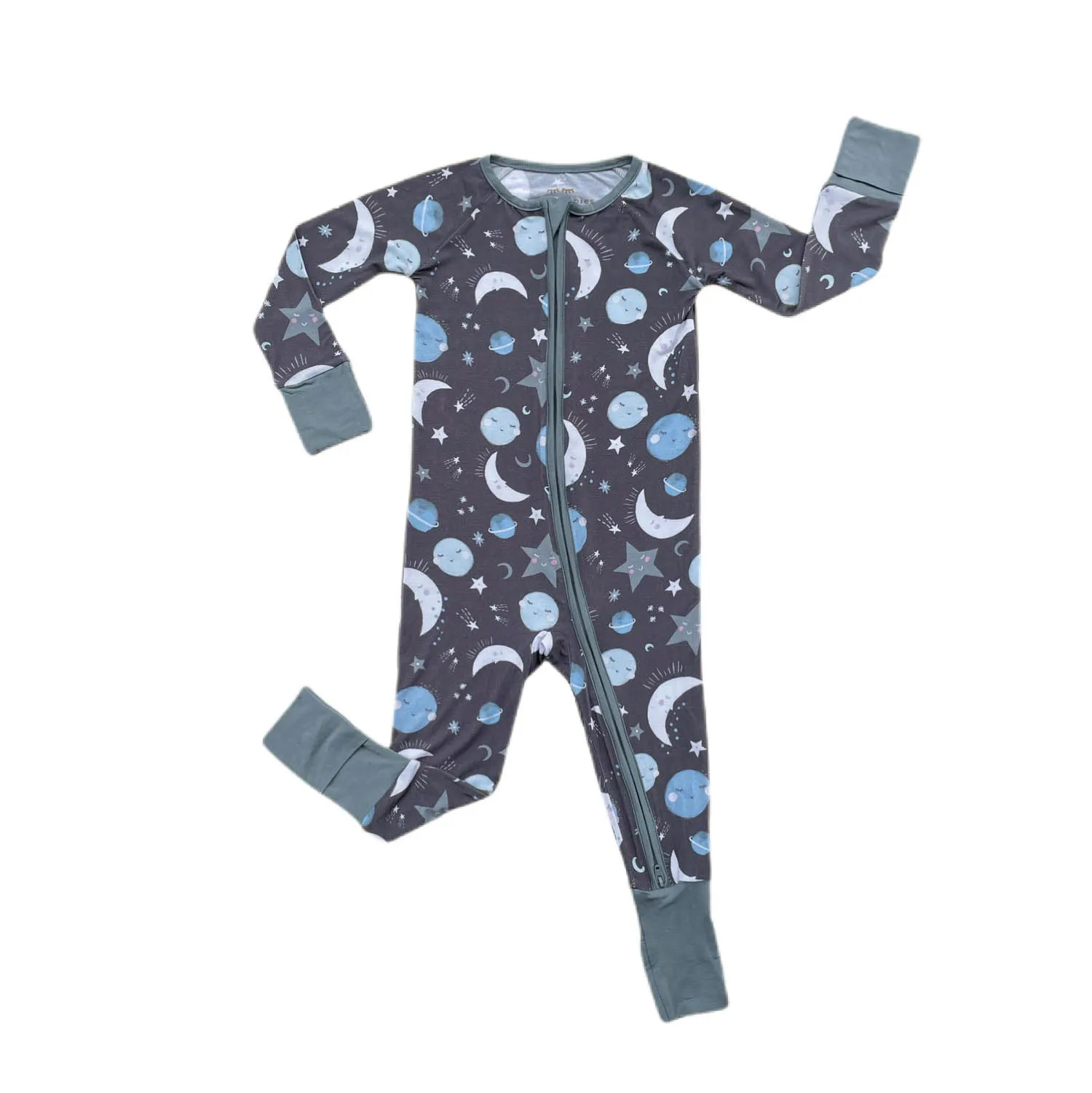 Little Sleepies To the Moon & Back Blue Convertible Romper/Sleeper