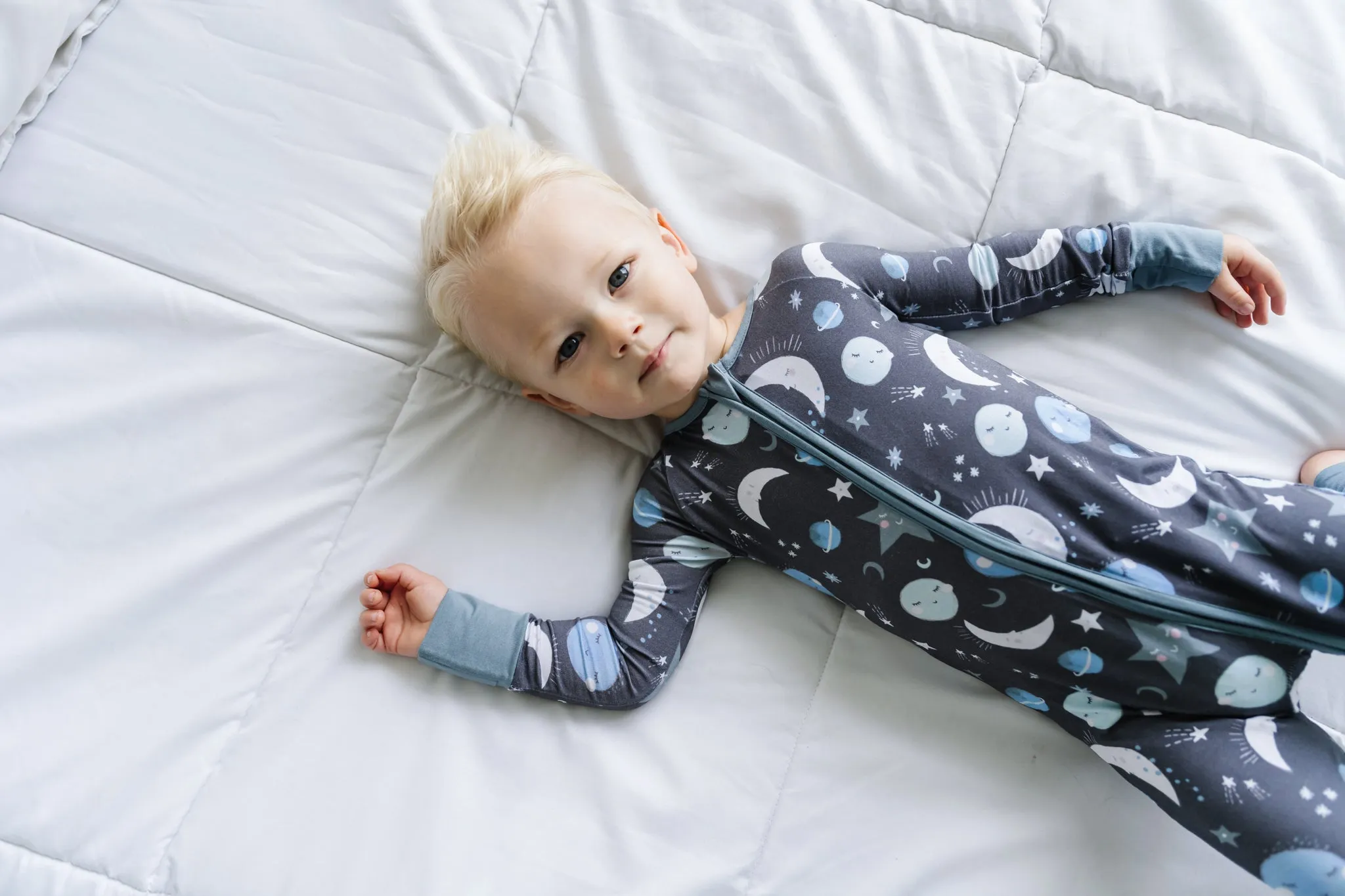 Little Sleepies To the Moon & Back Blue Convertible Romper/Sleeper