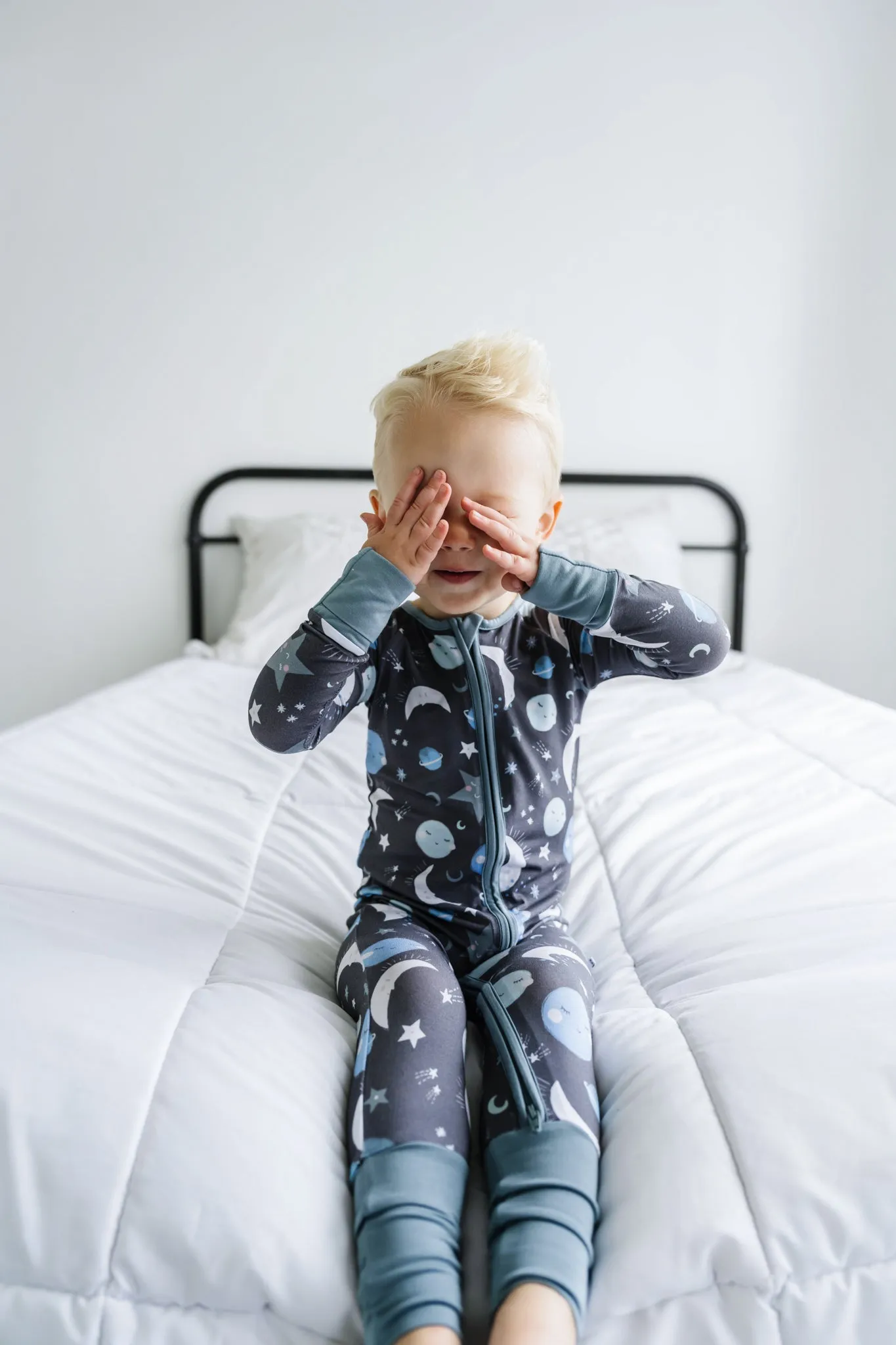 Little Sleepies To the Moon & Back Blue Convertible Romper/Sleeper