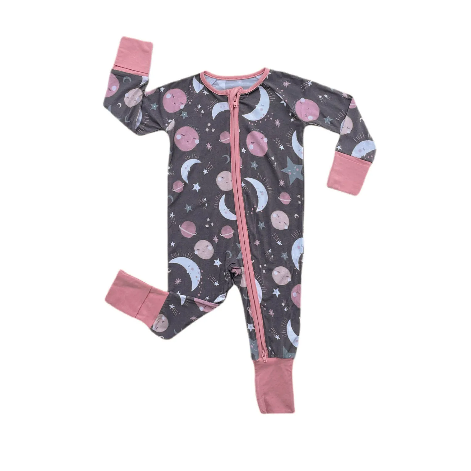 Little Sleepies To the Moon & Back Pink Convertible Romper/Sleeper