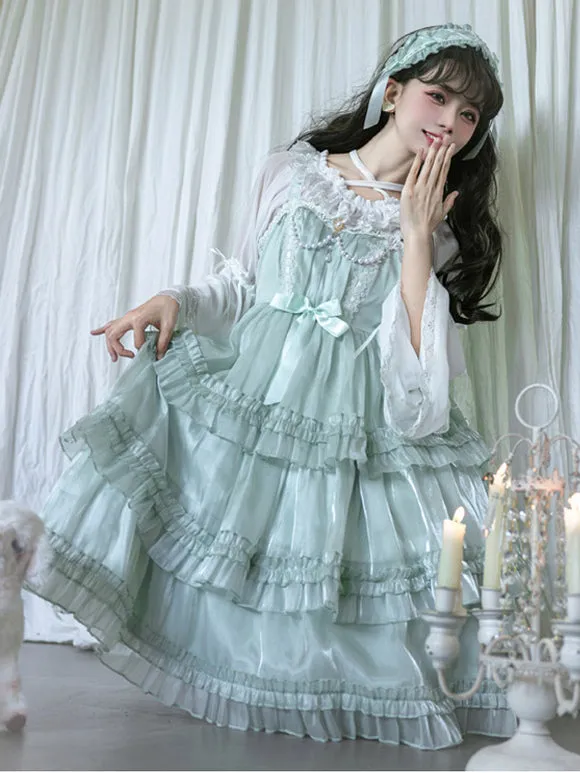 Lolita Dresses Tea Party Style Lolita Skirt Ruffles Sleeveless Polyester Sweet Light Green