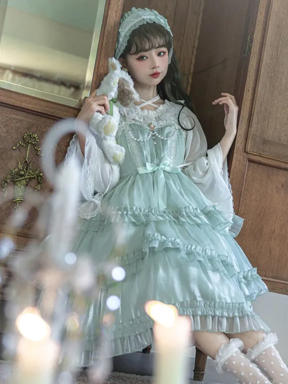 Lolita Dresses Tea Party Style Lolita Skirt Ruffles Sleeveless Polyester Sweet Light Green