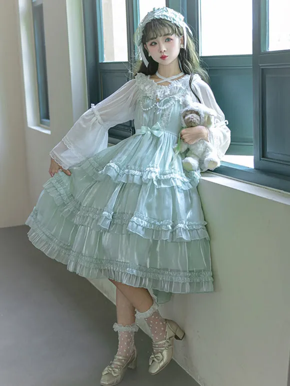 Lolita Dresses Tea Party Style Lolita Skirt Ruffles Sleeveless Polyester Sweet Light Green