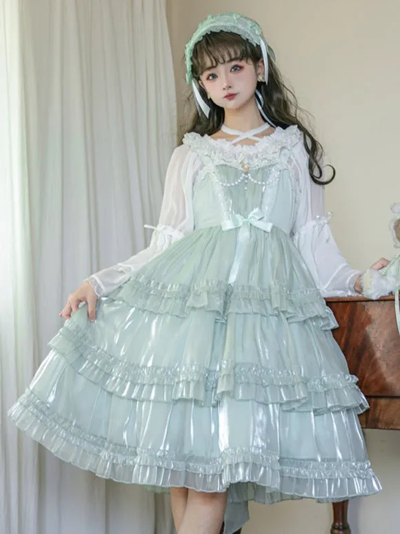 Lolita Dresses Tea Party Style Lolita Skirt Ruffles Sleeveless Polyester Sweet Light Green