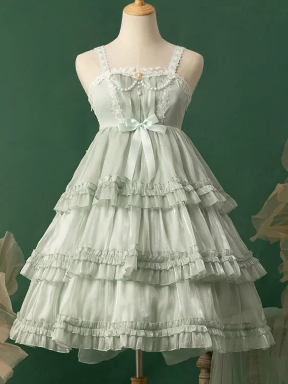 Lolita Dresses Tea Party Style Lolita Skirt Ruffles Sleeveless Polyester Sweet Light Green