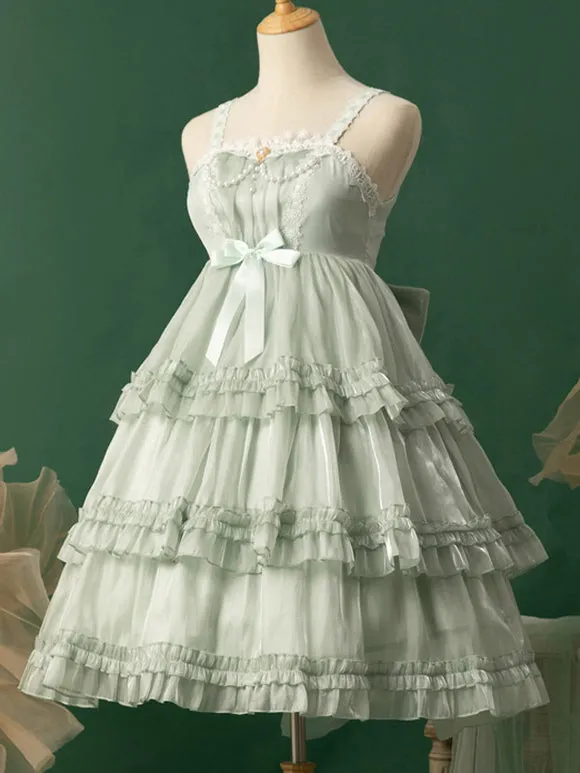 Lolita Dresses Tea Party Style Lolita Skirt Ruffles Sleeveless Polyester Sweet Light Green