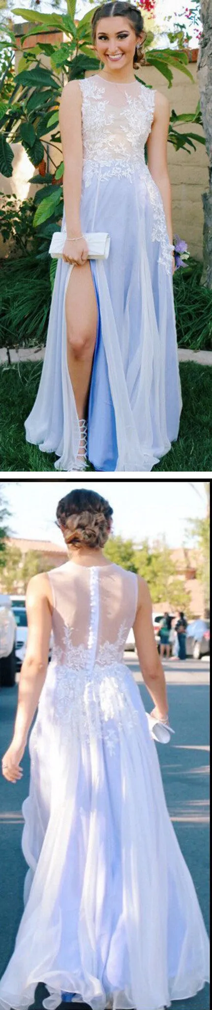 Long Custom See Through Side Slit Scoop A-line Evening Party Cocktail Prom Dresses Online,PD0132