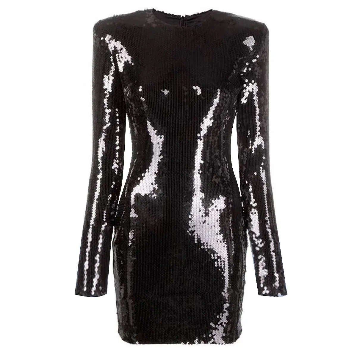 Long Sleeve Crew Neck Sequin Mini Dress