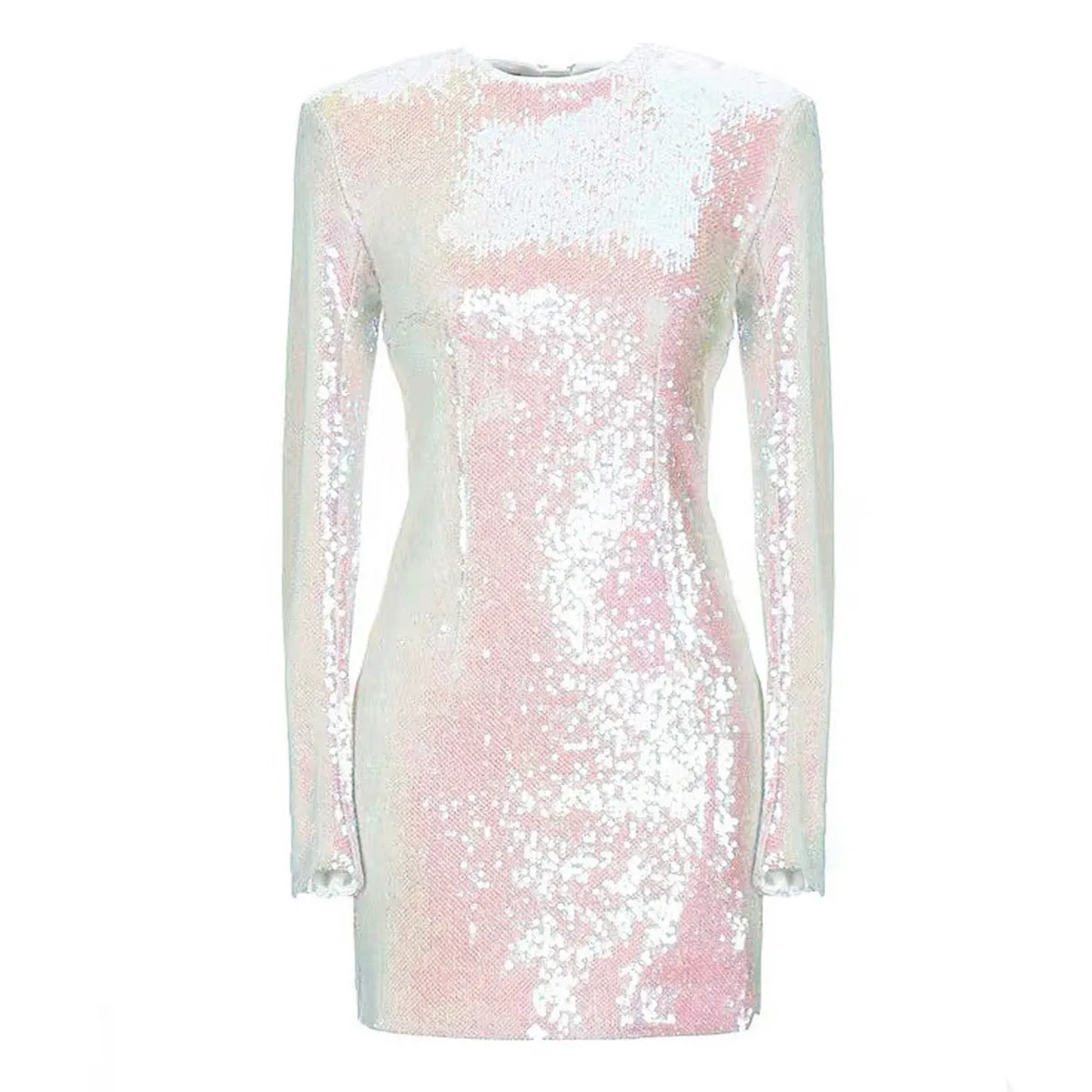 Long Sleeve Crew Neck Sequin Mini Dress