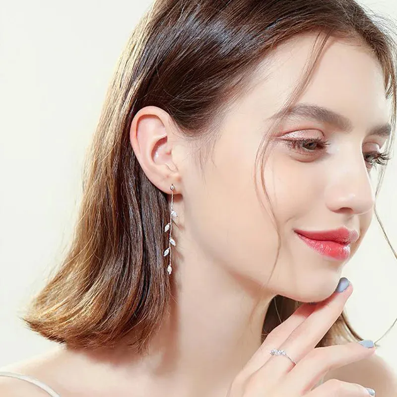 Long Tassel Needle Willow Leaf Earrings