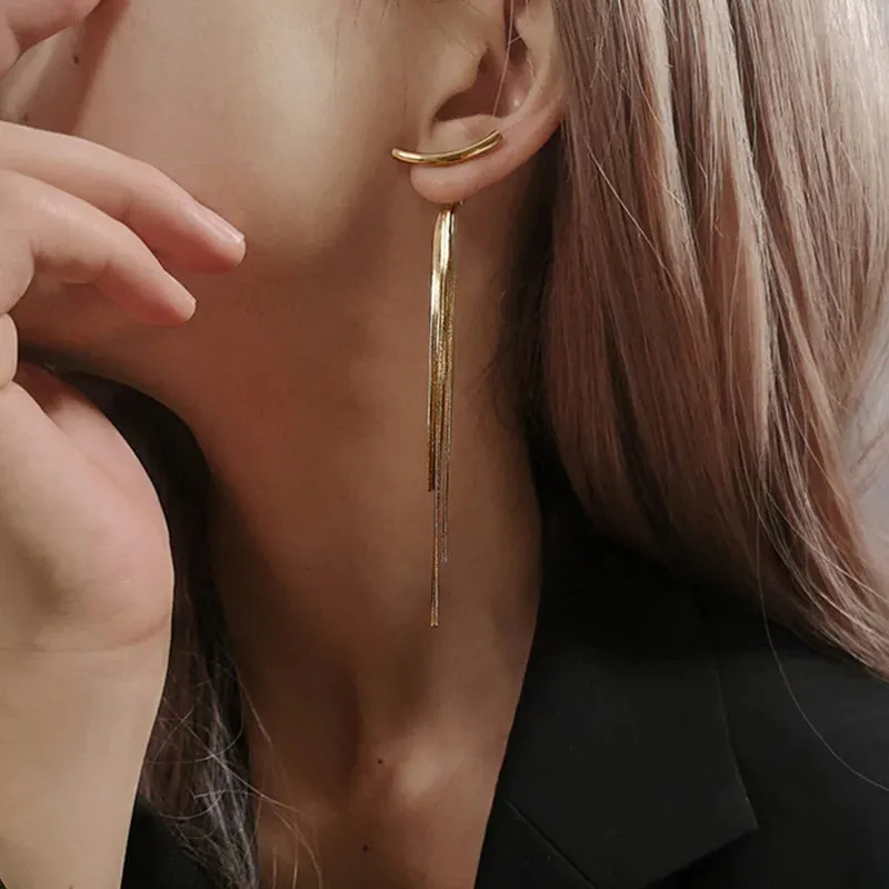 Long Tassel Needle Willow Leaf Earrings