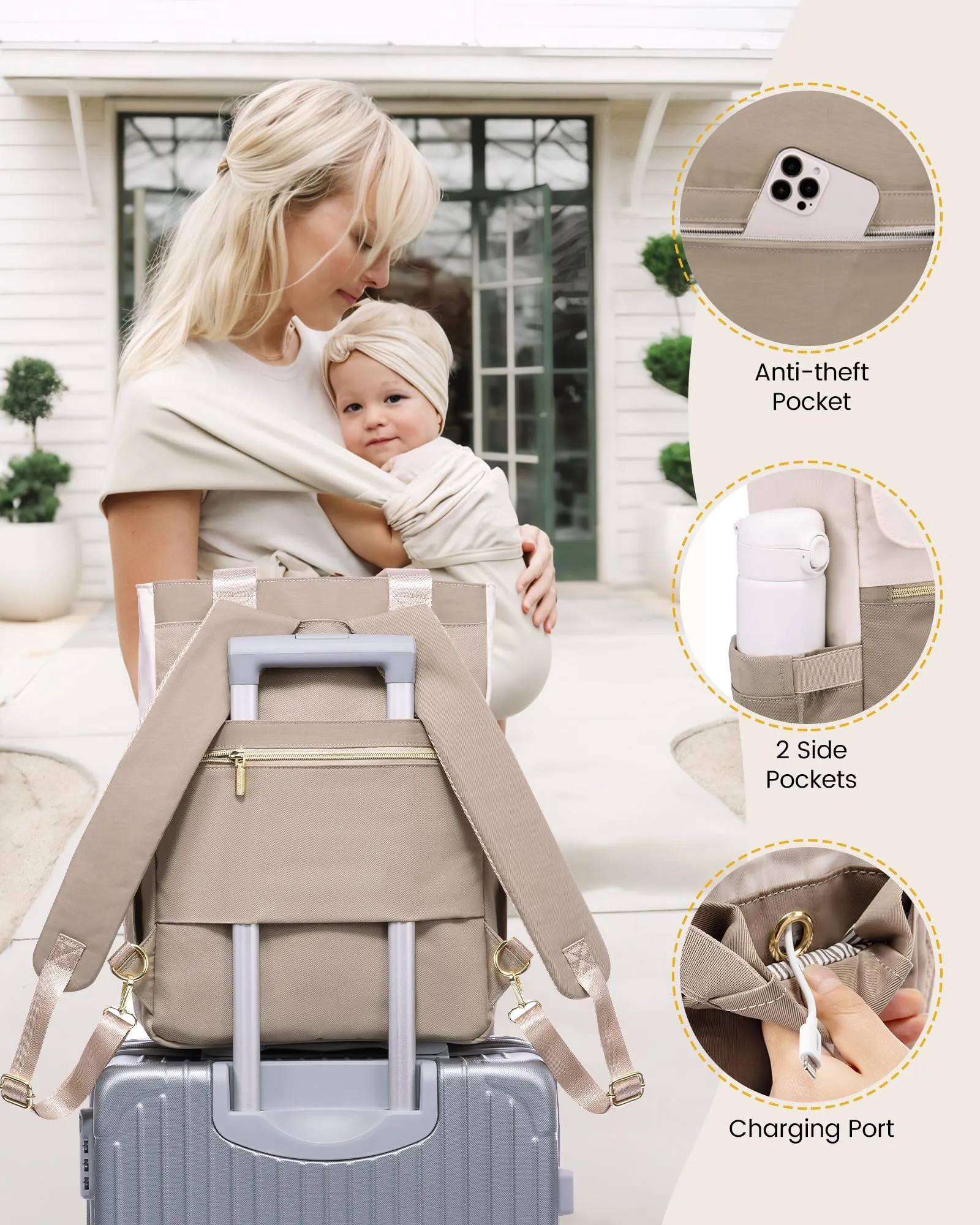 LOVEVOOK Diaper Bag with Insulated Pockets Changing Pad and Pacifier Case