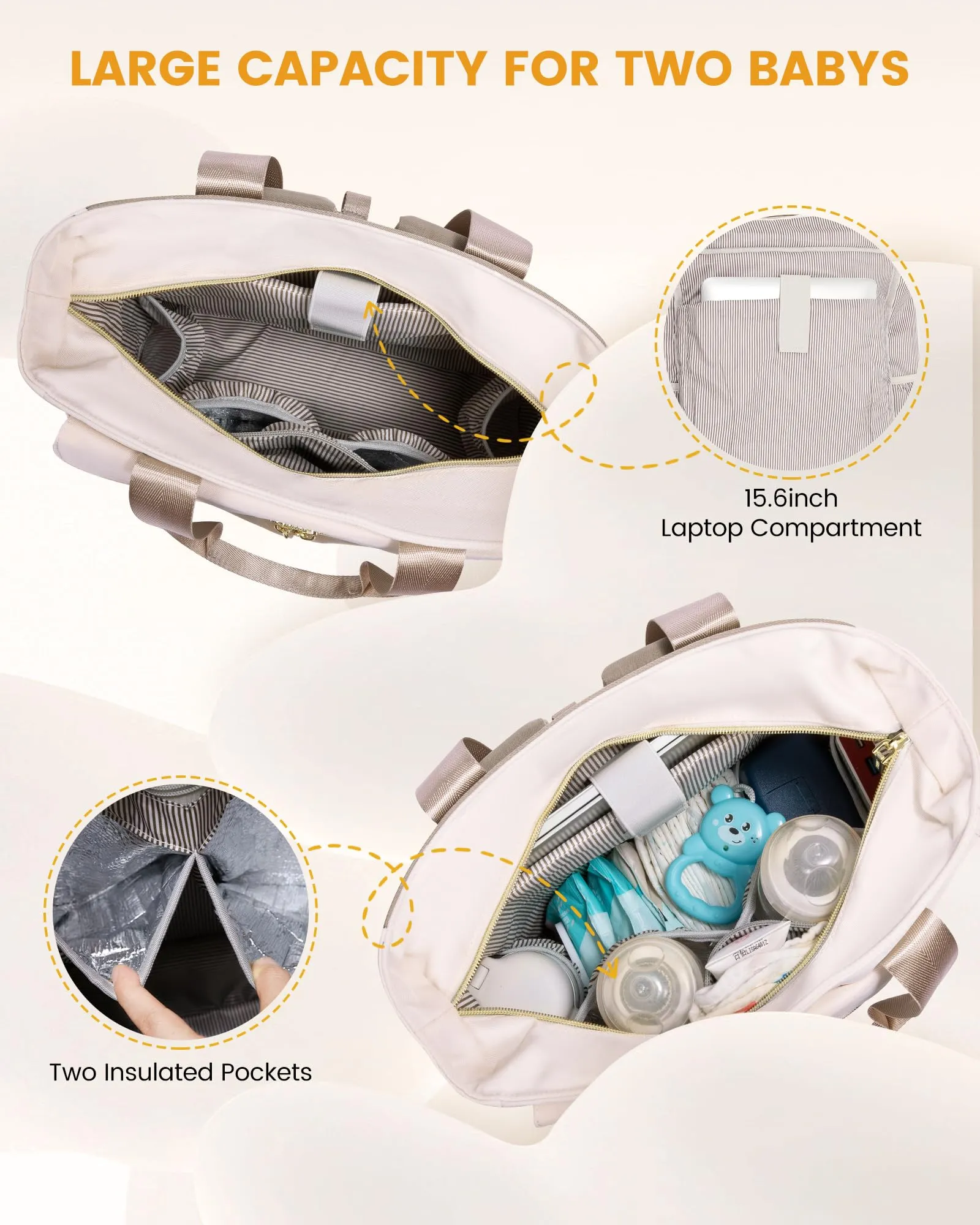 LOVEVOOK Diaper Bag with Insulated Pockets Changing Pad and Pacifier Case