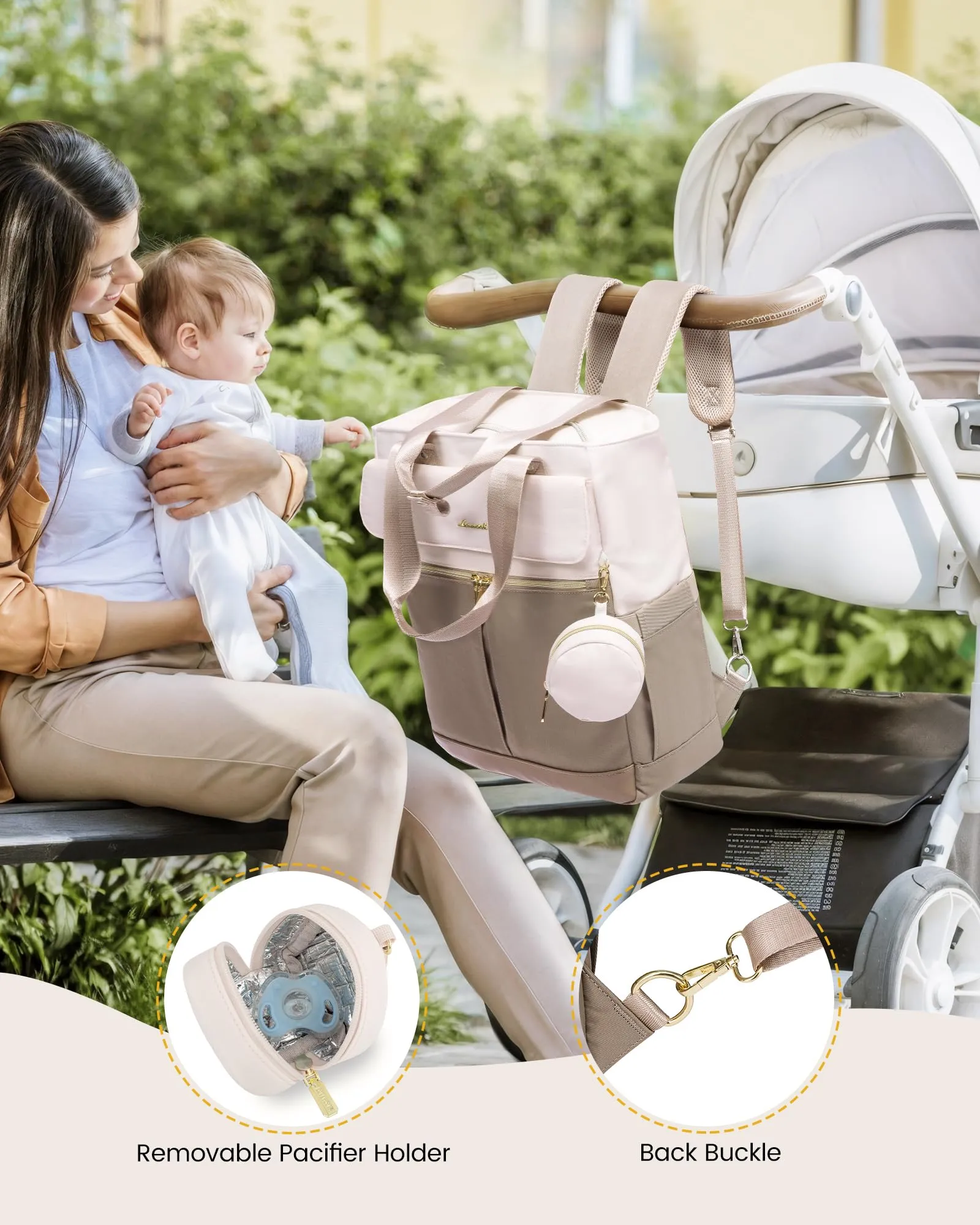 LOVEVOOK Diaper Bag with Insulated Pockets Changing Pad and Pacifier Case