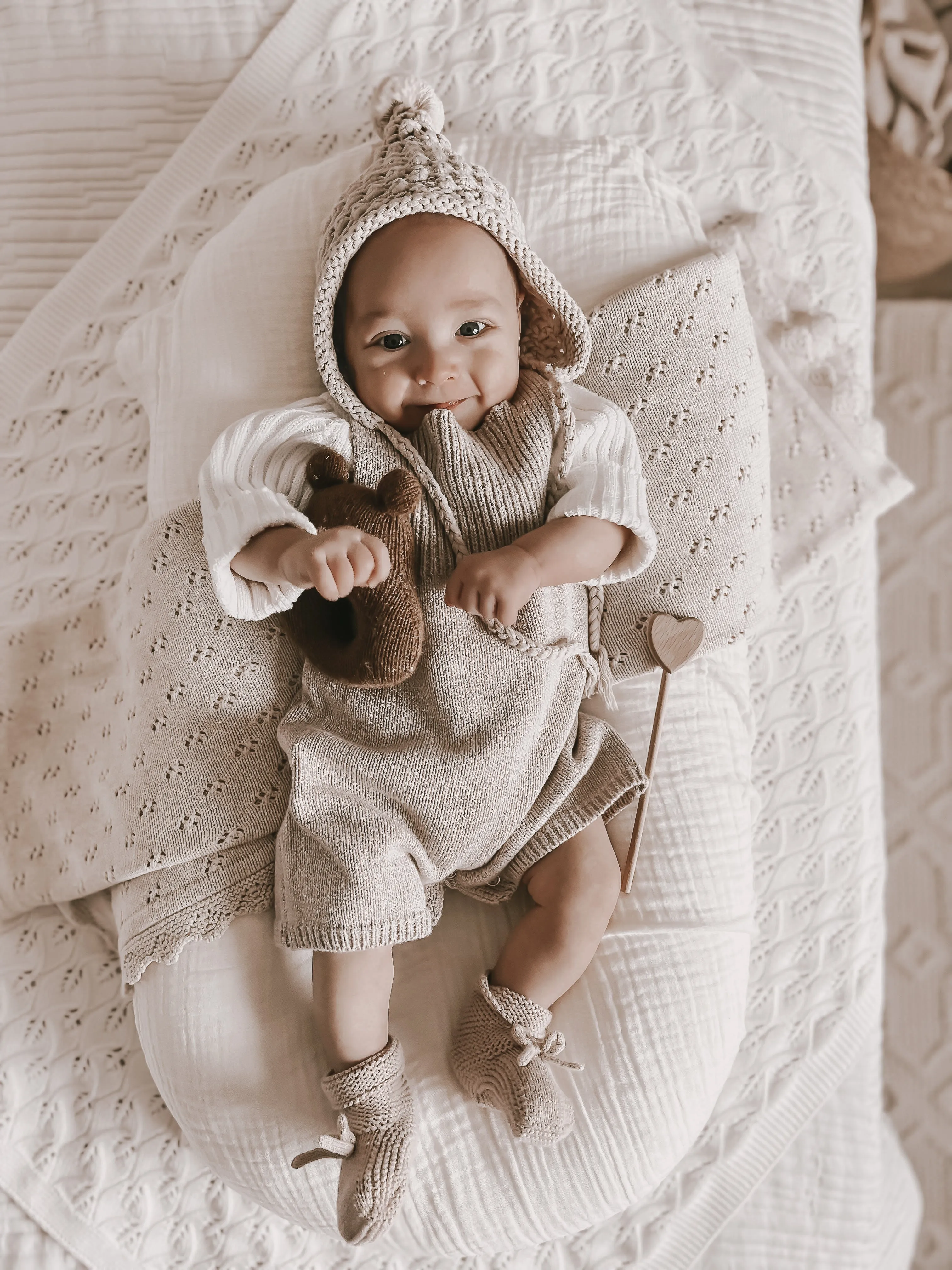 Luna   Luca Rib Detail Short Romper - Heather Beige
