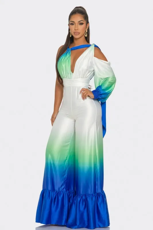 Luxe Ombre Delight: Allure Satin Jumpsuit