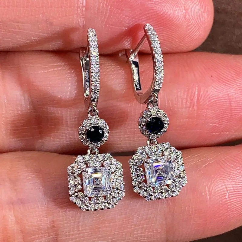 Luxury Black Engagement Dangle Earrings Zircon Wedding for Women Jewelry