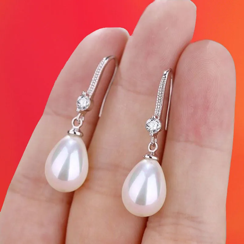 Luxury Classic Pearl Drop Earrings Silver for Women Wedding Jewelry