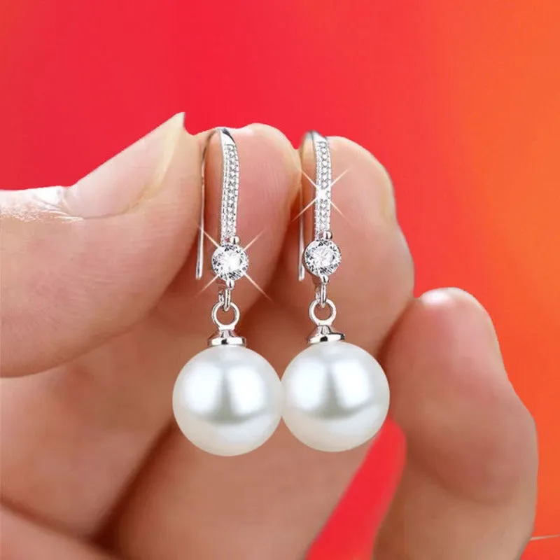 Luxury Classic Pearl Drop Earrings Silver for Women Wedding Jewelry