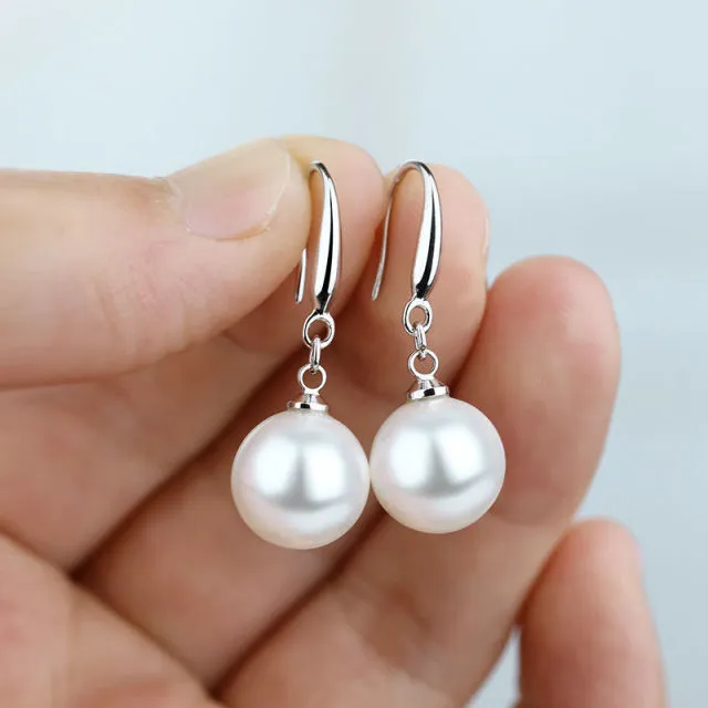 Luxury Classic Pearl Drop Earrings Silver for Women Wedding Jewelry