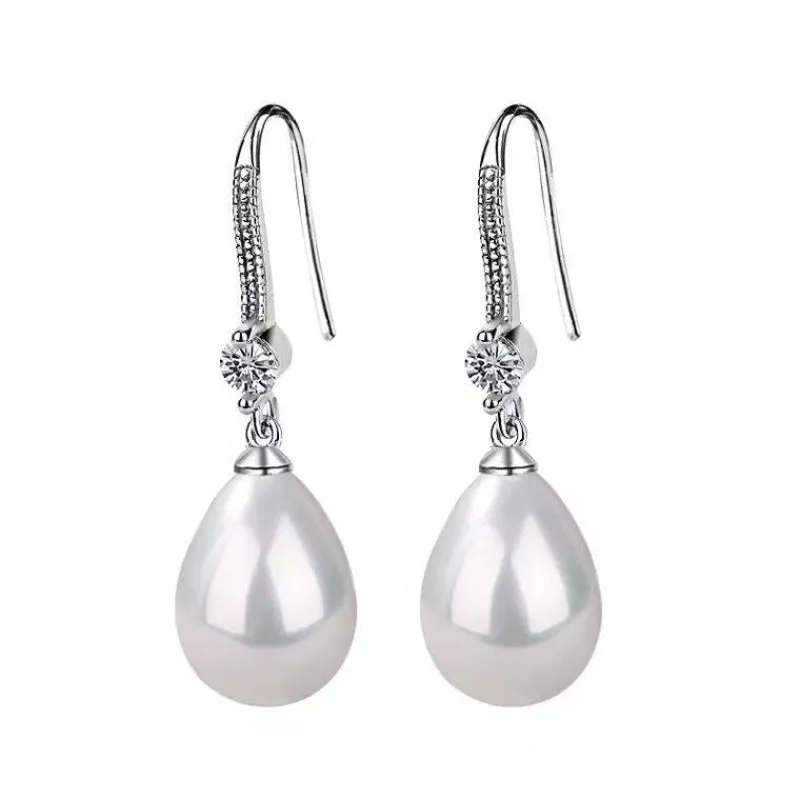 Luxury Classic Pearl Drop Earrings Silver for Women Wedding Jewelry