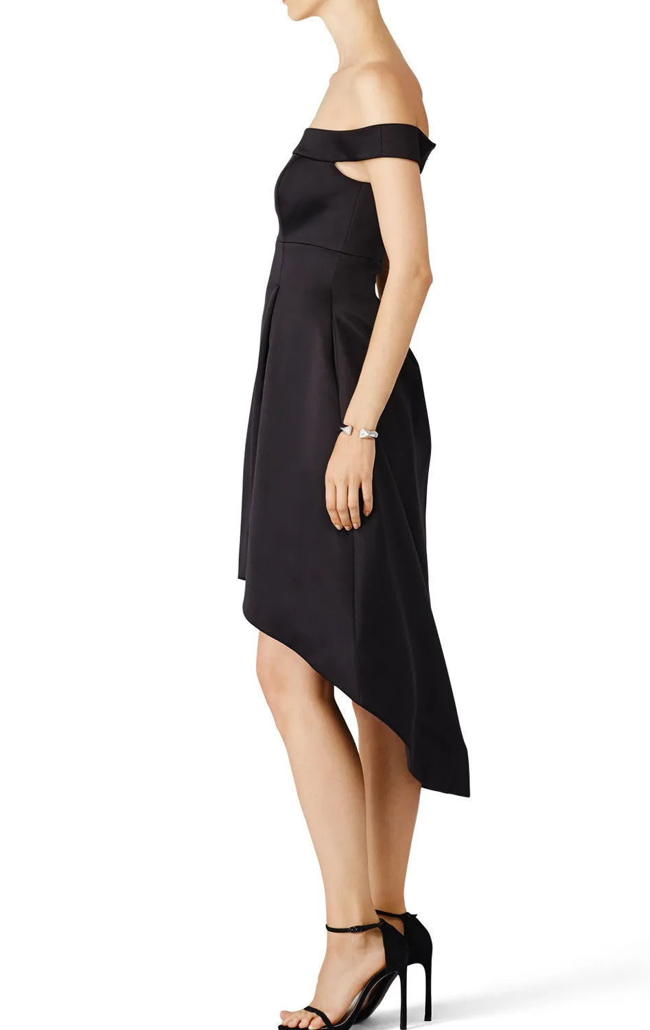 MACloth Off the Shoulder Satin Hi-Lo Prom Dress Black Cocktail Party Dress