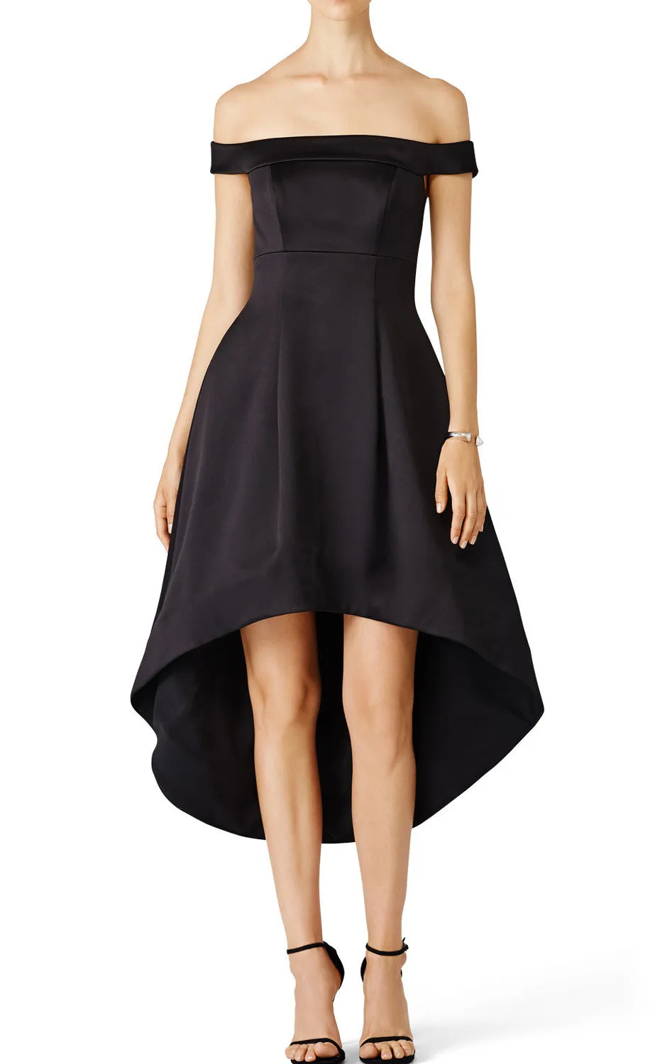 MACloth Off the Shoulder Satin Hi-Lo Prom Dress Black Cocktail Party Dress