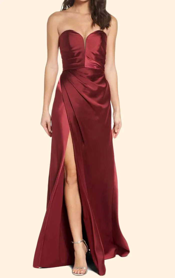 MACloth Strapless Sweetheart Long Prom Dress Burgundy Formal Evening Gown 10607