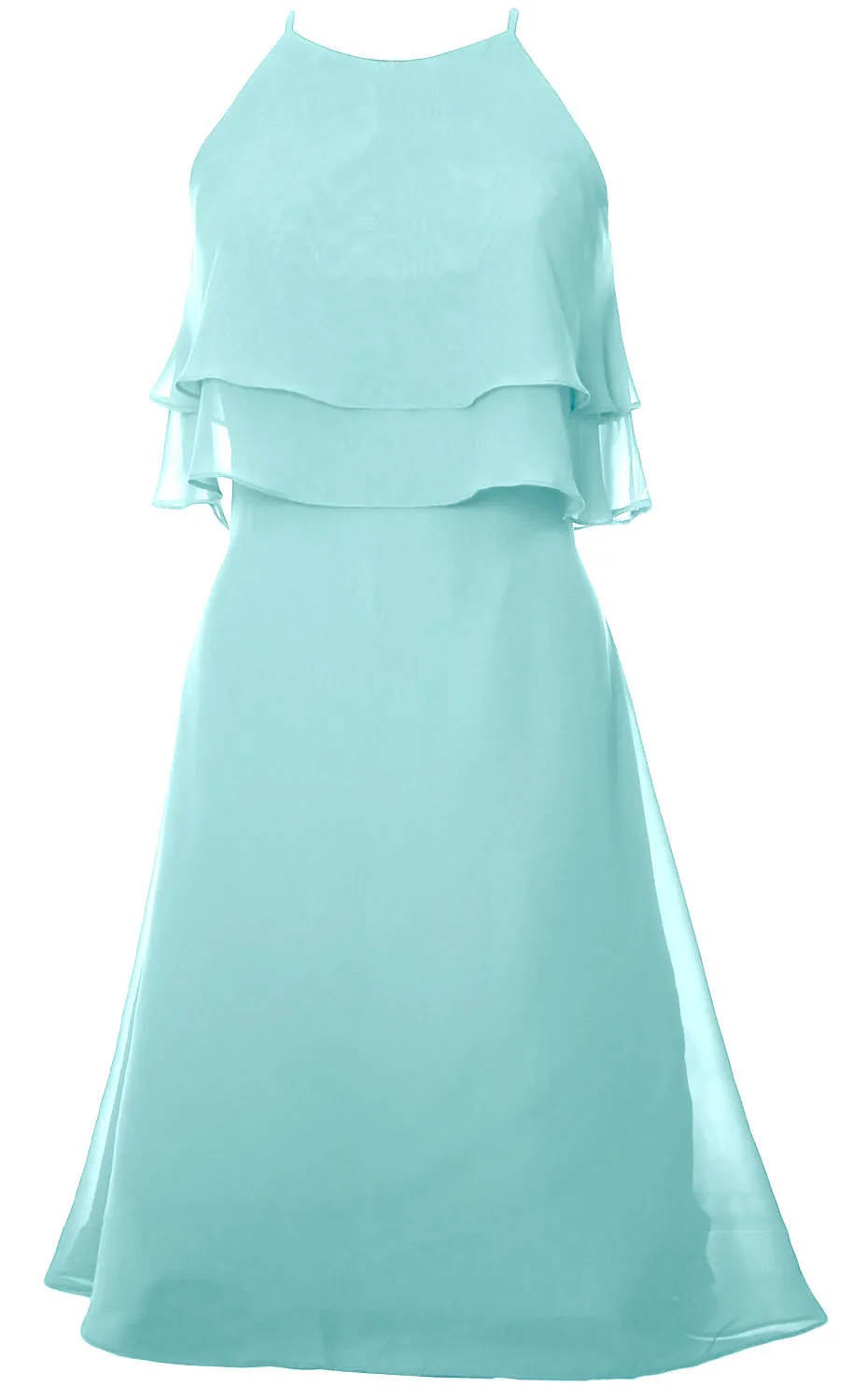 MACloth Tiered Chiffon Short Bridesmaid Dress Halter Cocktail Dress Prom Gown
