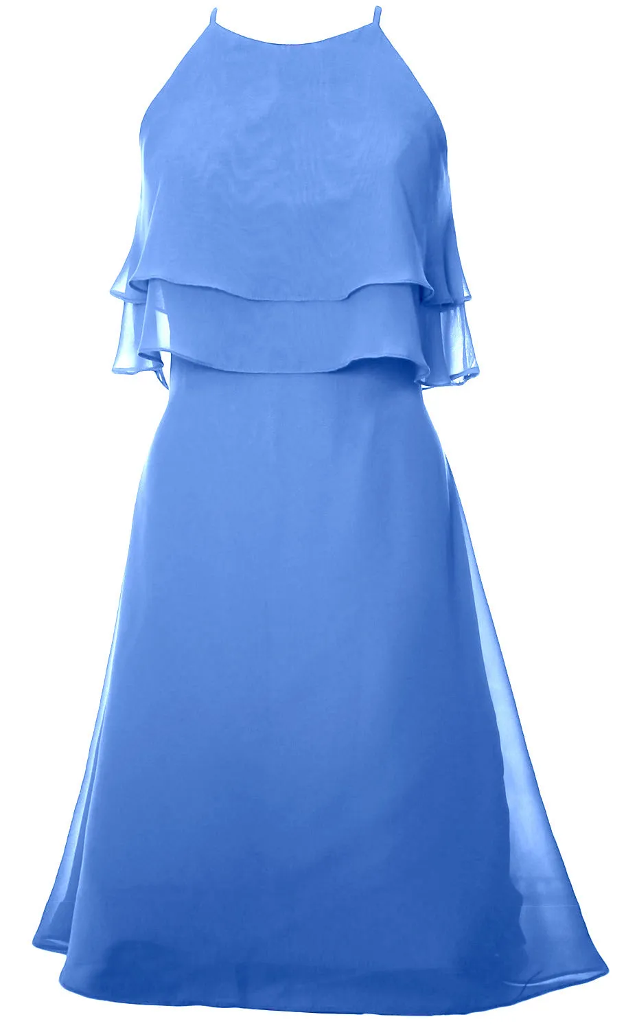 MACloth Tiered Chiffon Short Bridesmaid Dress Halter Cocktail Dress Prom Gown