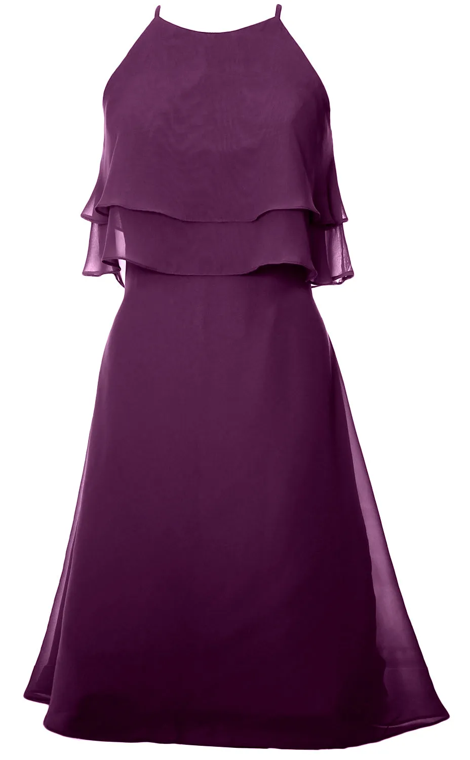 MACloth Tiered Chiffon Short Bridesmaid Dress Halter Cocktail Dress Prom Gown