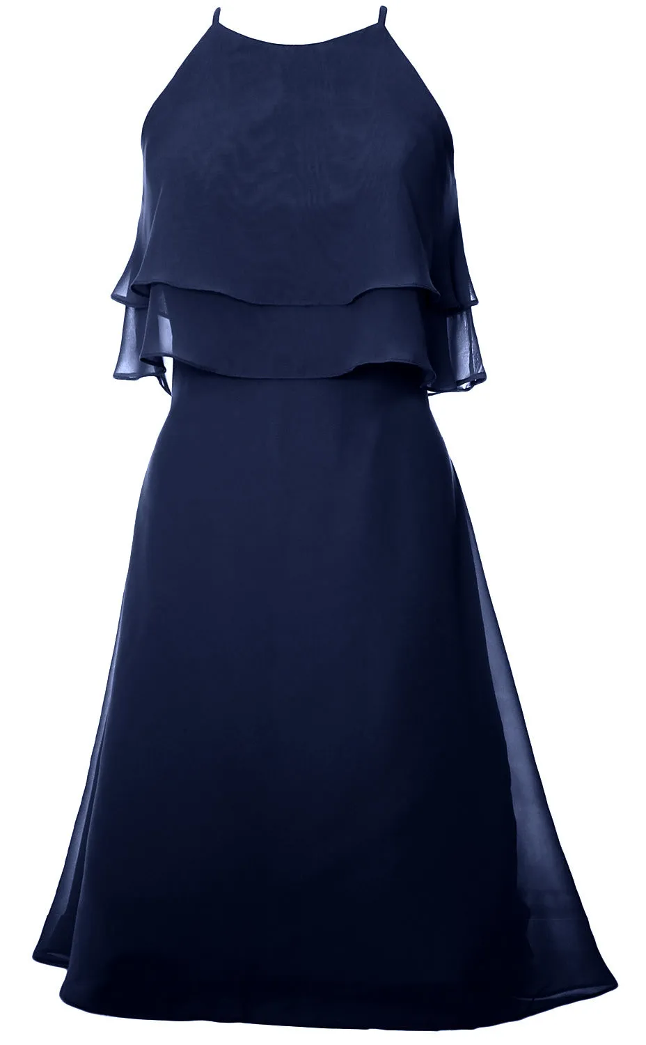 MACloth Tiered Chiffon Short Bridesmaid Dress Halter Cocktail Dress Prom Gown