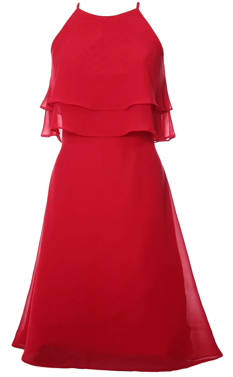 MACloth Tiered Chiffon Short Bridesmaid Dress Halter Cocktail Dress Prom Gown