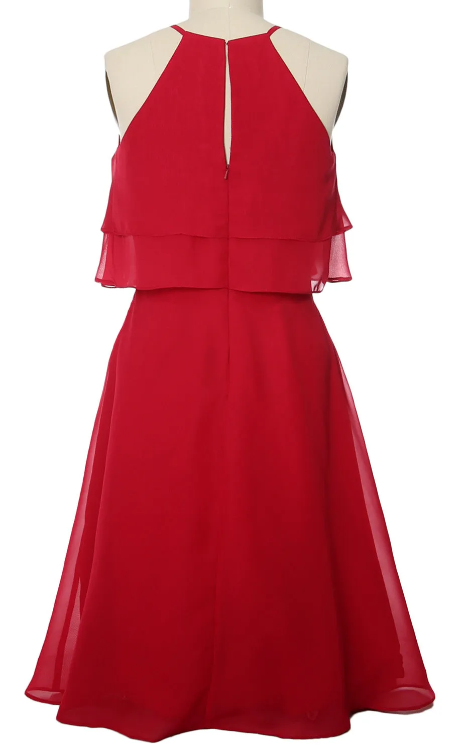 MACloth Tiered Chiffon Short Bridesmaid Dress Halter Cocktail Dress Prom Gown