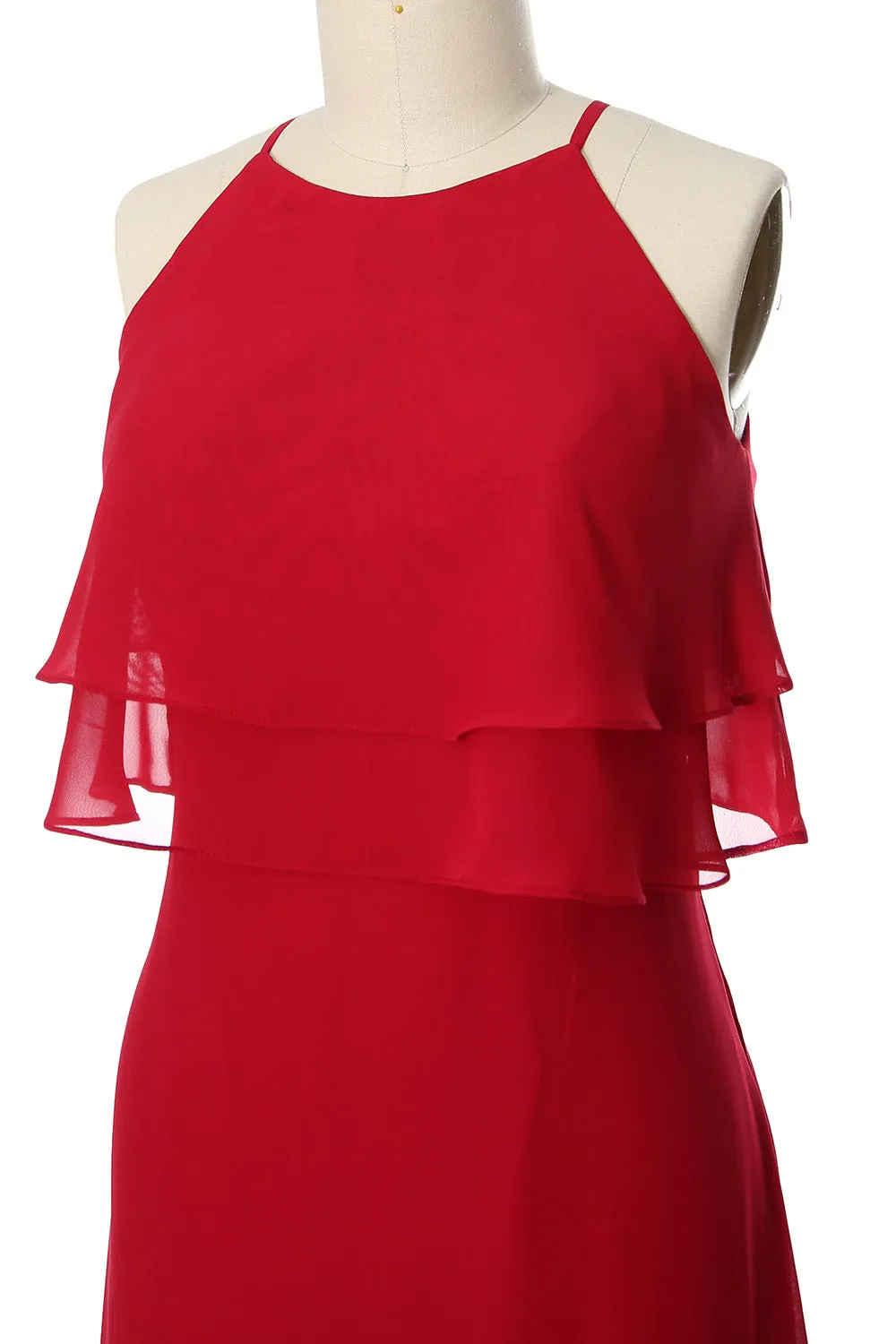 MACloth Tiered Chiffon Short Bridesmaid Dress Halter Cocktail Dress Prom Gown