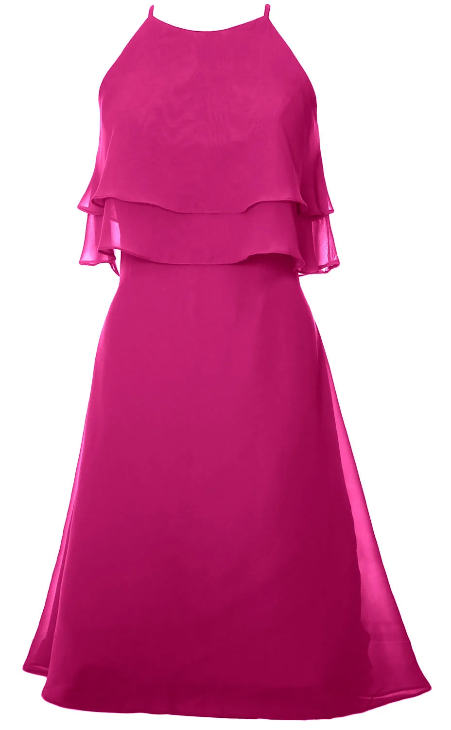 MACloth Tiered Chiffon Short Bridesmaid Dress Halter Cocktail Dress Prom Gown