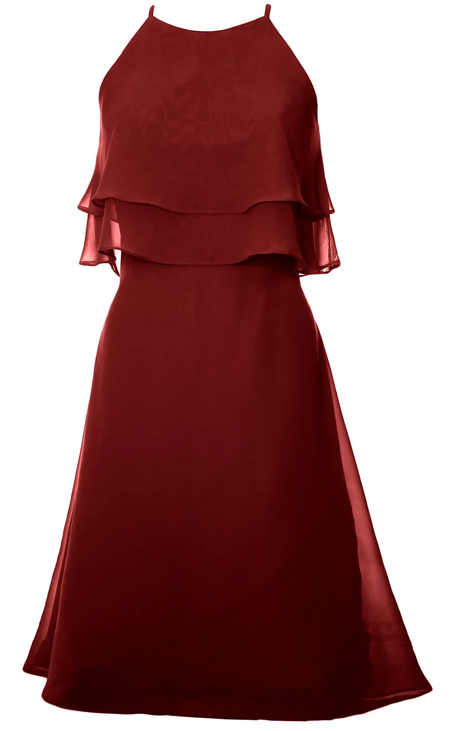 MACloth Tiered Chiffon Short Bridesmaid Dress Halter Cocktail Dress Prom Gown