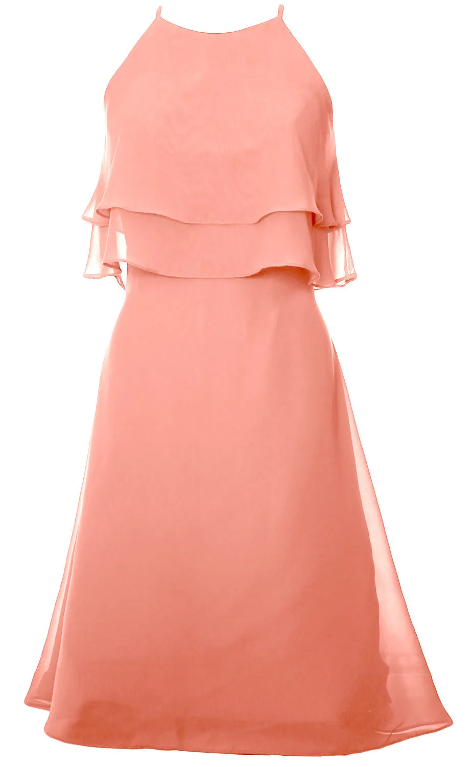 MACloth Tiered Chiffon Short Bridesmaid Dress Halter Cocktail Dress Prom Gown