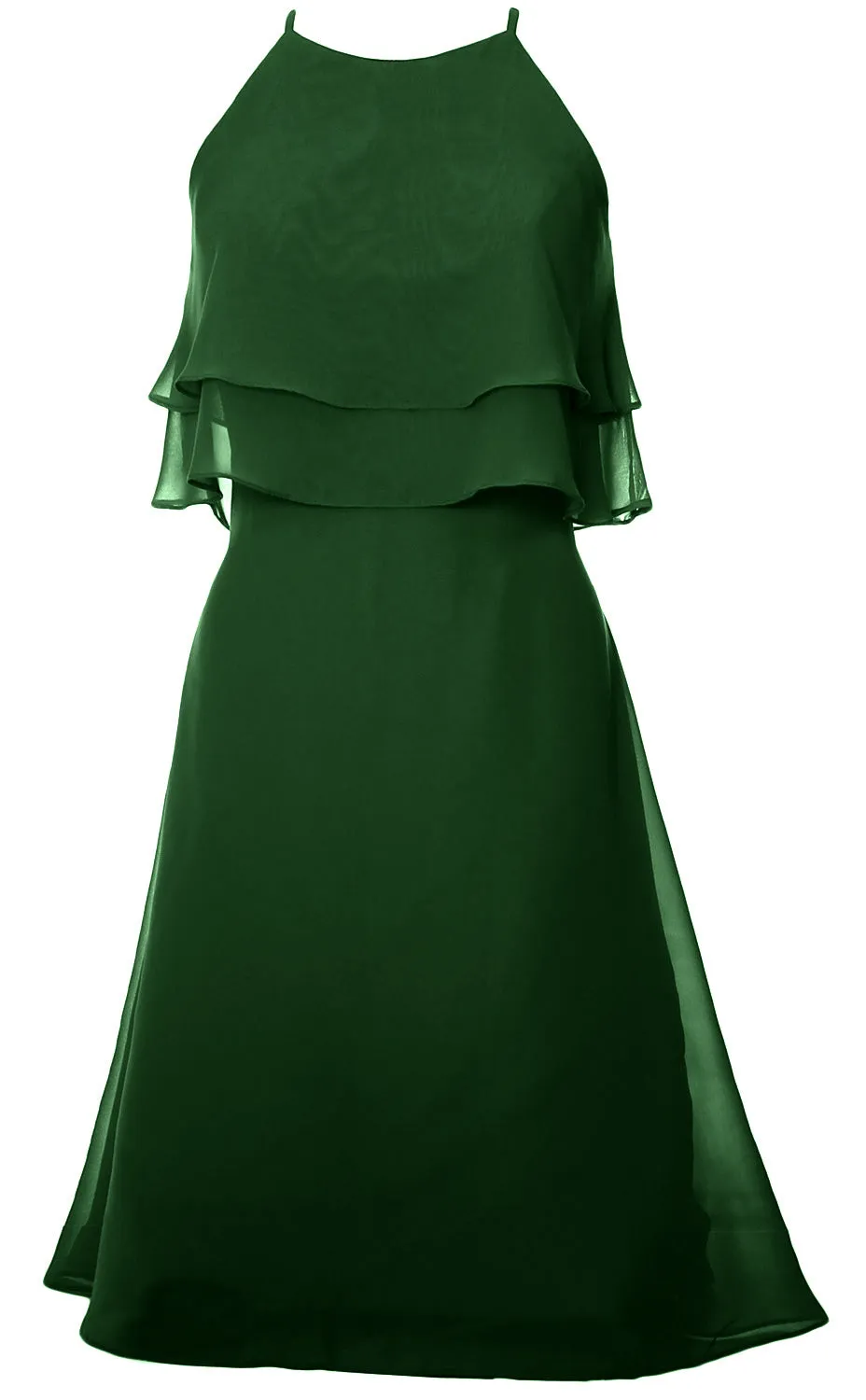 MACloth Tiered Chiffon Short Bridesmaid Dress Halter Cocktail Dress Prom Gown