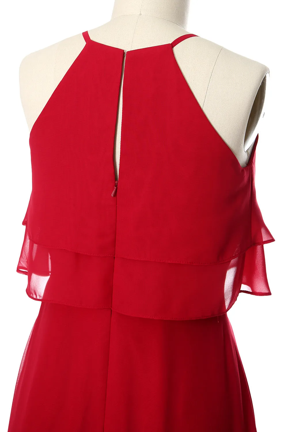MACloth Tiered Chiffon Short Bridesmaid Dress Halter Cocktail Dress Prom Gown